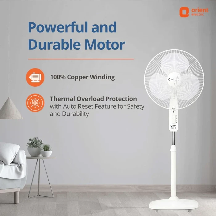 Orient Pedestal Fan | 400mm Sweep Size High-Velocity 84CMM Air Delivery | 58W Energy-Efficient Motor Stand Fan | Signal White | Stand 32