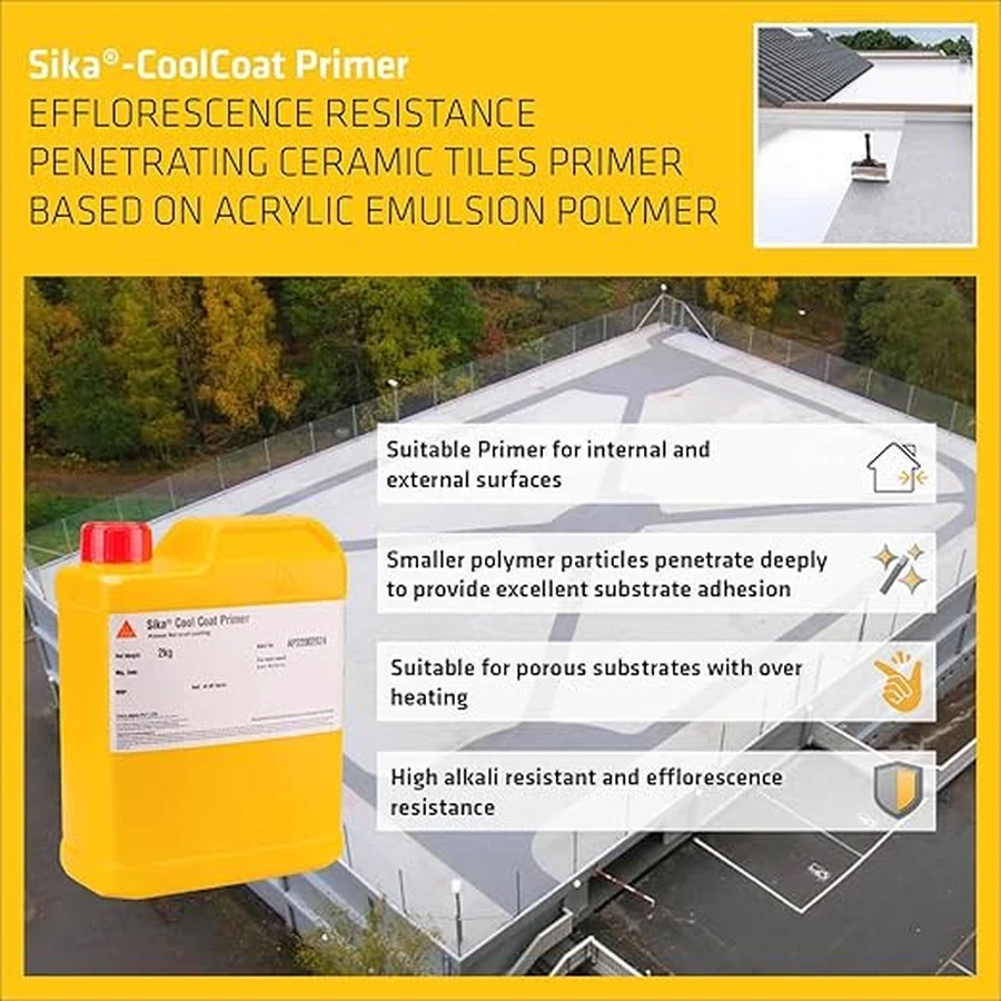 Sika Cool Coat Primer | 2Kg | Acrylic Co-Polymer Waterproof Primer | Efflorescence Resistant White Matte Finish
