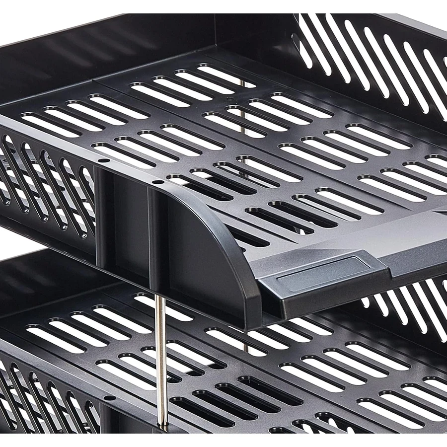 Deli Professional Stackable Desktop File Tray | Heavy-Duty HIPS & Metal Design with Anti-Slip Stability (Black) | E9217