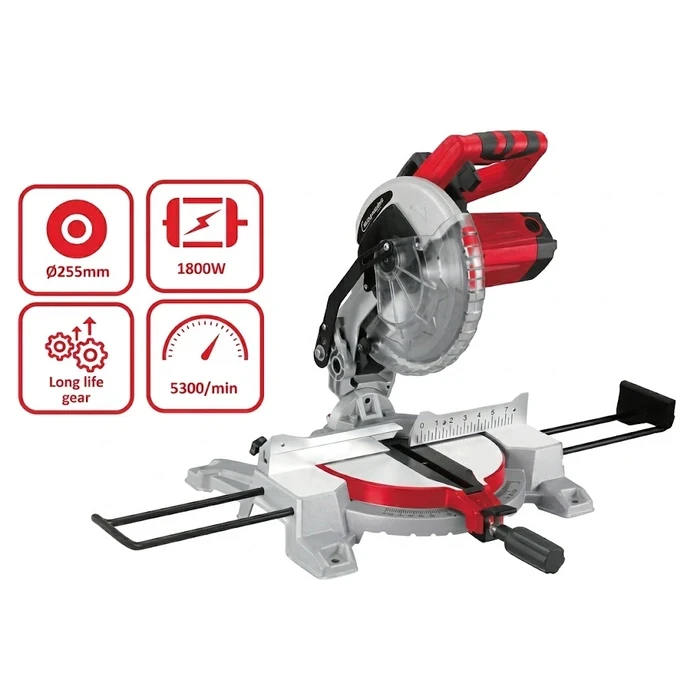 NEPTOOLS 1800W 255mm Compound Mitre Saw | Heavy Duty Precision Wood & Aluminum Cross-Cut Saw with Clamp & Extensions INMSS1800