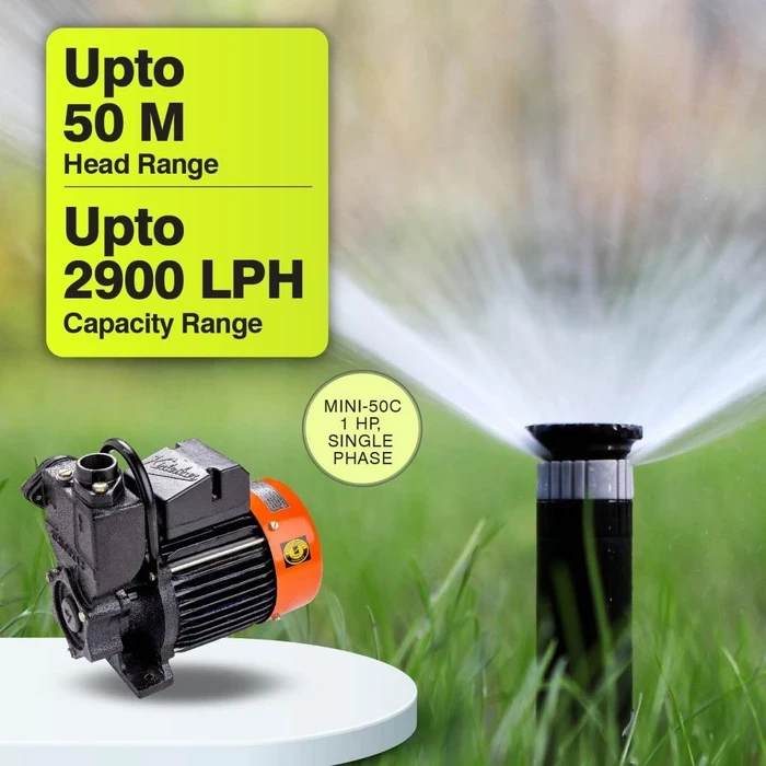 Kirloskar Mini-50C 1.0 HP Single-Phase Self-Priming Monoblock Water Pump | High-Head 50m & 2900 LPH Flow with Brass Impeller & All-Cast-Iron Body