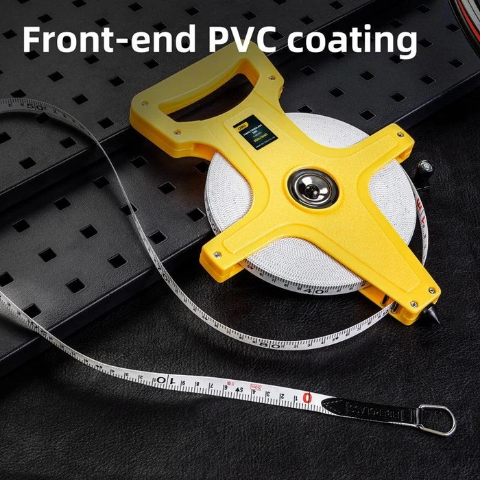 Deli Tools 50m (164ft) Fiberglass Measuring Tape | Non-Conductive Stretch-Resistant Blade with Open Frame Design & Dual Scale | EDL98050Y
