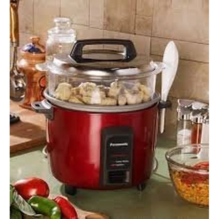 Panasonic 1.8L Automatic Drum Electric Cooker with Warmer & Non-Stick Pan | Single Steaming Basket Attachment | 660W Auto Keep Warm & Shut-Off | Model SR-Y18FHS(E) in Burgundy & Silver