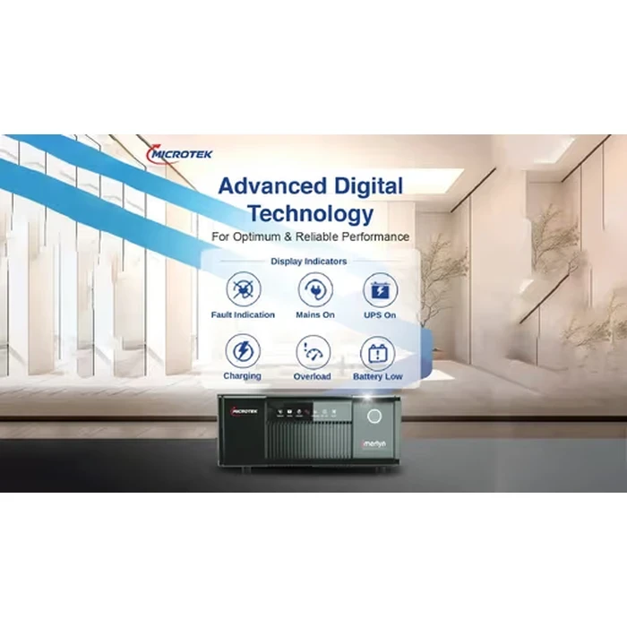 Microtek iMERLYN 1100VA 850W 12V Digital Square Wave Home Inverter | Wide 80V-290V Dual Inverter/UPS Mode Heavy Duty Power Backup | DG1250/12V