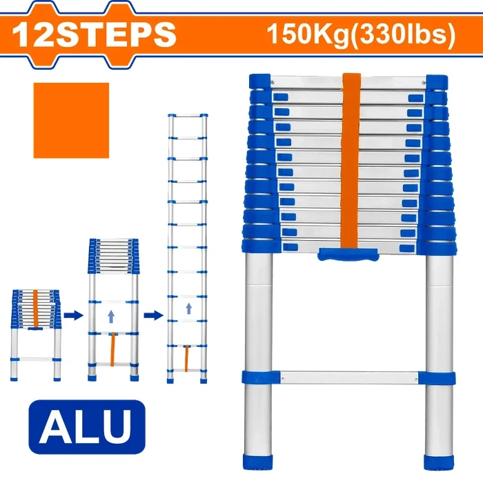 Wadfow Aluminum Extendable Telescopic Ladder (150 Kg Max Load / 3.2M & 3.8M Height) | Portable Heavy Duty Multi-Step Retractable Ladder - WLD5H10 / WLD5H12