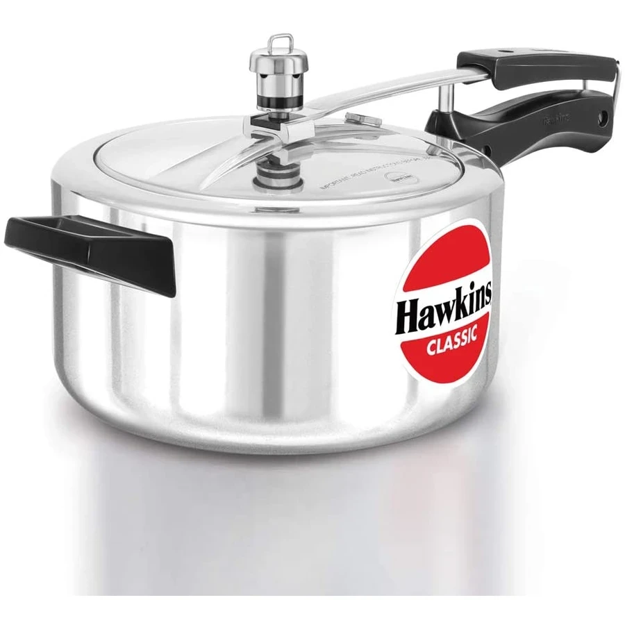 Hawkins Classic Pressure Cooker | 4L / 5L / 6.5L Capacity | Mirror Polished Virgin Aluminium | Inside-Fitting Safety Lid | Gas Stovetop Compatible