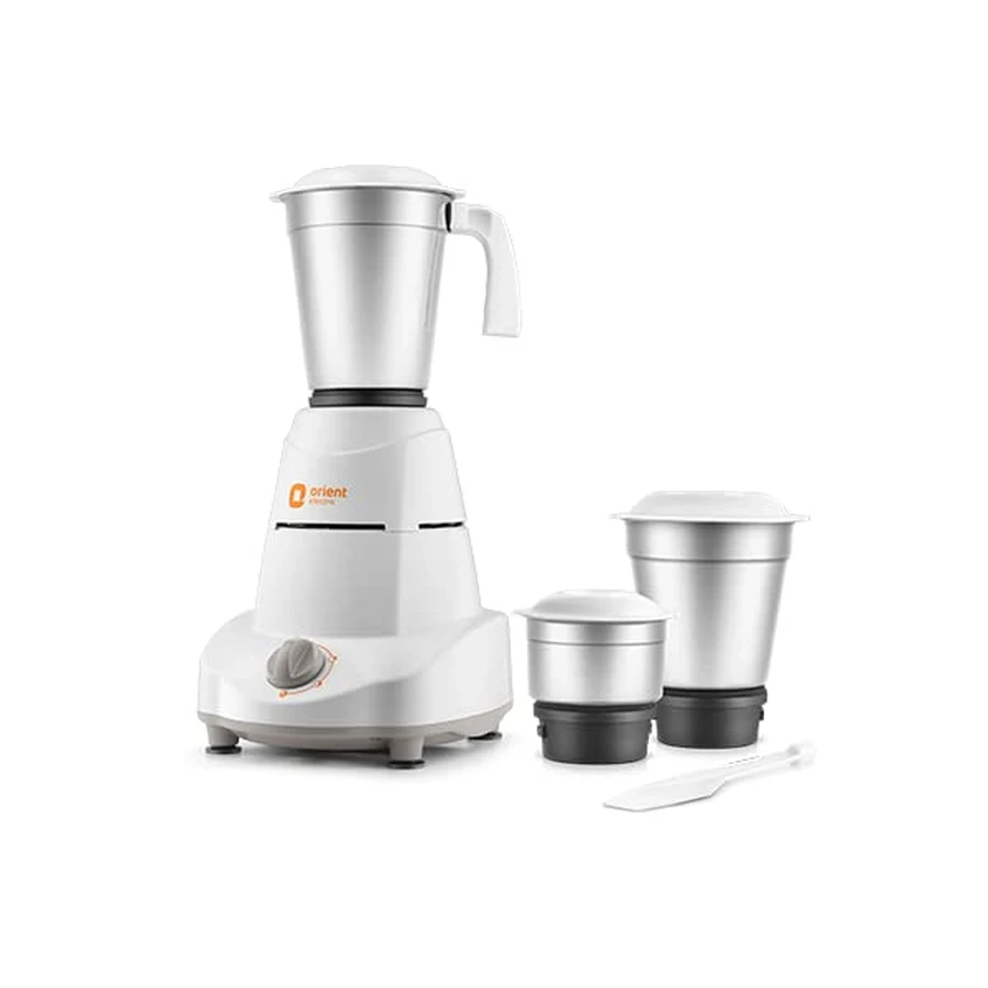 Orient Elite Super 500W Compact 3-Jar Mixer Grinder | High-Torque Motor with 1.25L Capacity, Stainless Steel Blades & 3-Speed Control (White)