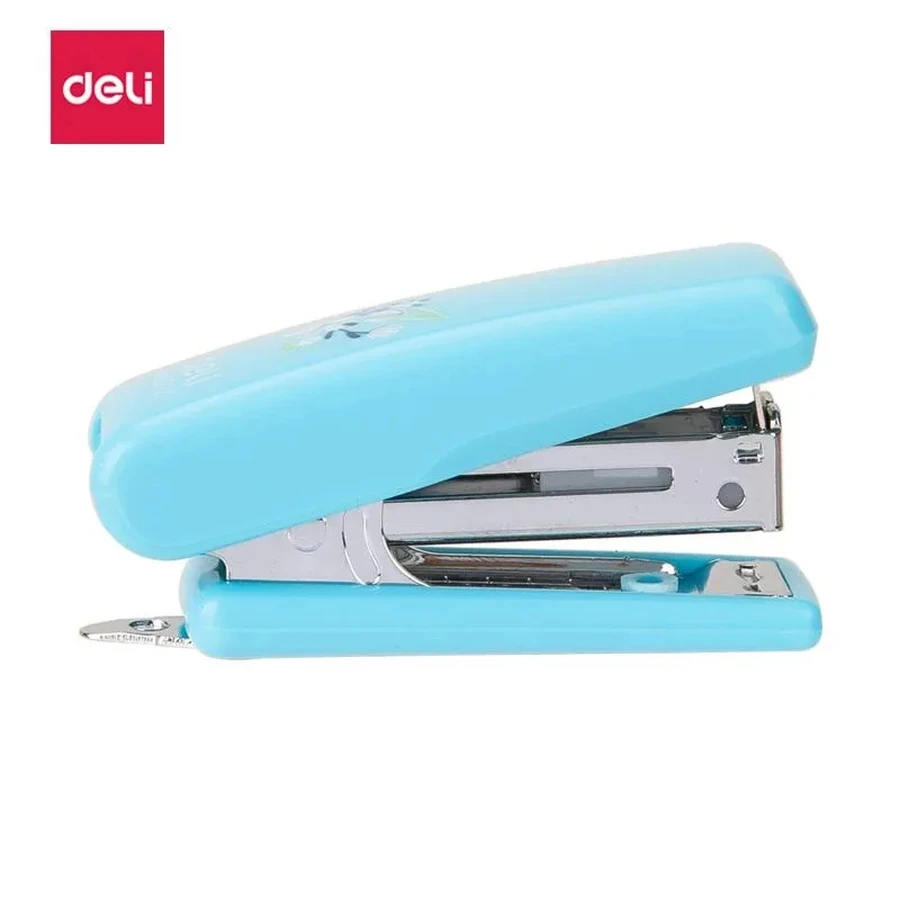 Deli Mini Ergonomic Stapler (12 Sheets Capacity) | Built-In Staple Remover for No.10 Staples (Blue) | E0222