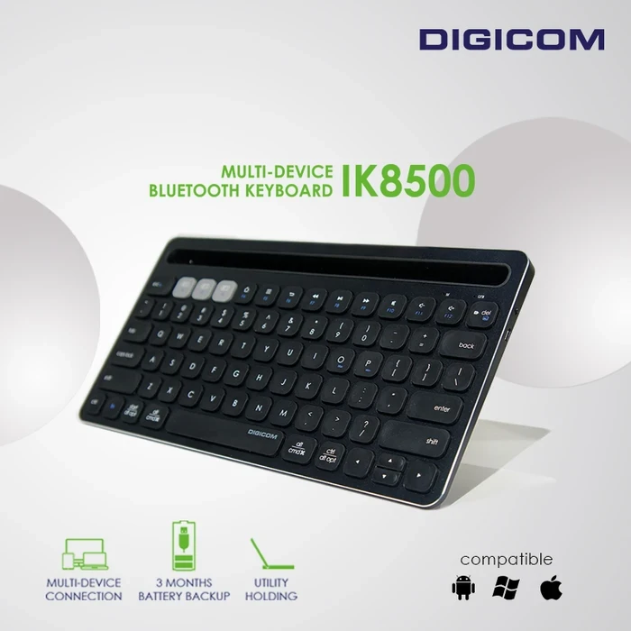 Digicom Bluetooth Keyboard | Multi-Device 3-Device Logic | Aluminum Body Matrix | DG-IK8500