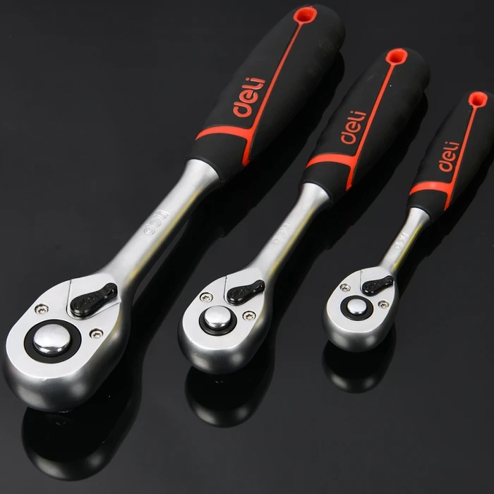 Deli 1/2" Drive Professional 72-Tooth Reversible Ratchet Wrench | Heavy-Duty 250mm Heat-Treated CrMo Steel Socket Driver with Quick Release & 5° Swing Arc | EDQ43802