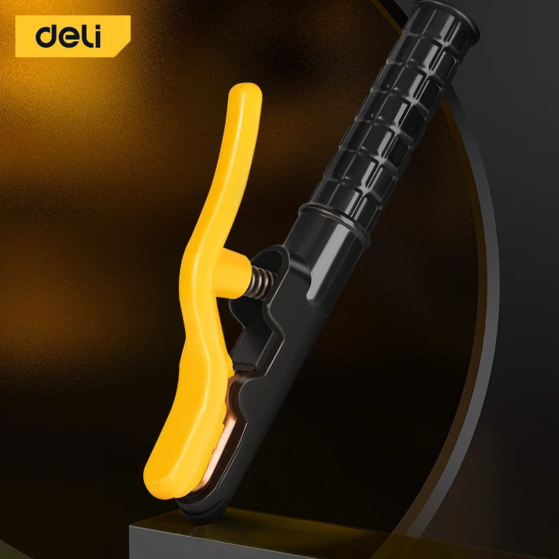Deli 300A Heavy-Duty Brass Body Electrode Holder | Heat-Resistant DMC Insulated Handle for 35–50mm² Cable & 4.0–6.3mm Electrodes (Yellow) | EDL23300A