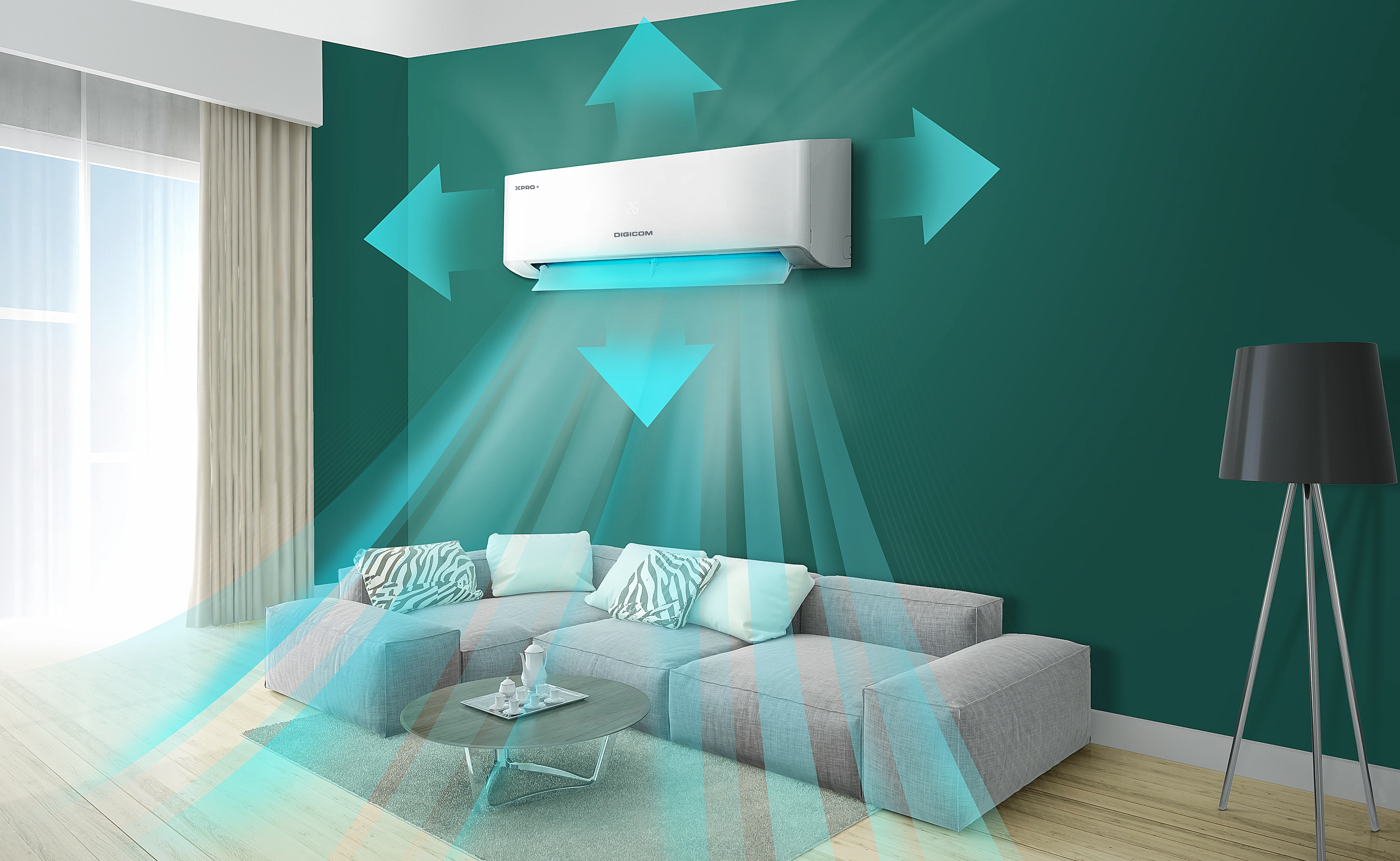 Digicom 1.0 Ton / 1.5 Ton / 2.0 Ton X-PRO+ Inverter Air Conditioner | Smart WiFi Smartphone Control | Active Charcoal Filter 4-Way Symmetrical Air Flow Gas Leakage Detection