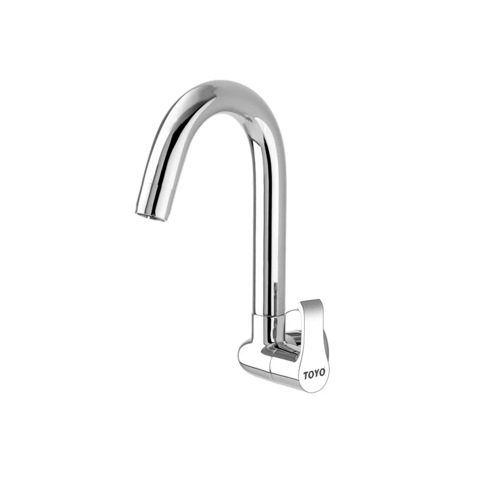 TOYO-AL-51525 Premium Wall Mounted Sink Cock | Solid Brass Kitchen Faucet with Regular 360-Degree Swinging Spout and Left Side Operating Handle