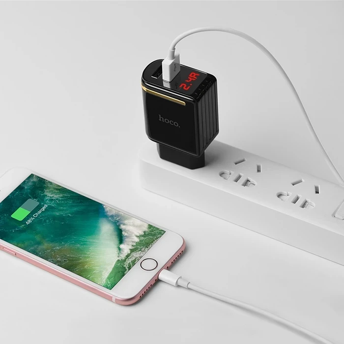 HOCO Enchanting Dual-Port Digital Charging Adapter | 2.4A Power Matrix | Flame-Retardant PC Logic | C39A