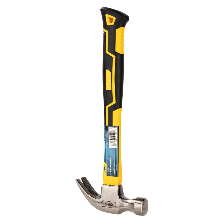 Deli 8oz (225g) Professional Forged Carbon Steel Claw Hammer | Heat-Treated Curved Head with Shock-Absorbing Fiberglass Handle | EDL5001