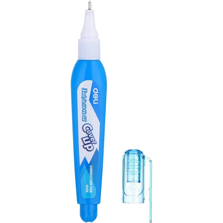 Deli Correction Pen | 18 Pcs Bulk Pack with Thin Precision Tip, Fast-Drying Titanium Dioxide Formula & Blue Body | EH10590
