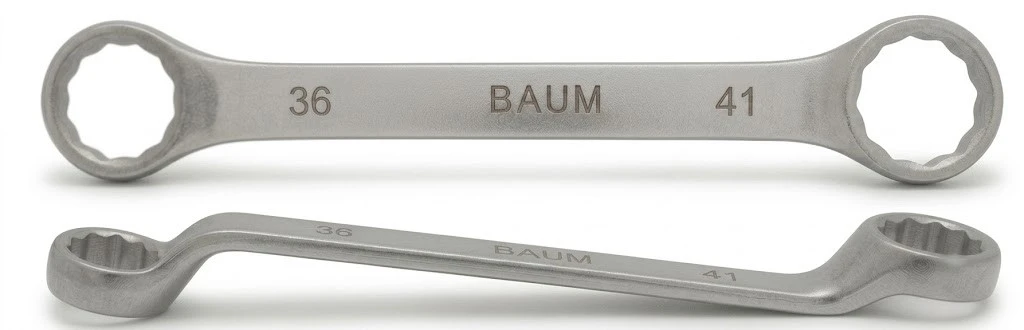 BAUM Heavy-Duty Large Chrome Vanadium Bi-Hexagon Ring Spanner | 12-Point Rough Matt Chrome Finish Oval Body Wrench | Model ART 23E (Sizes 24mm to 60mm)