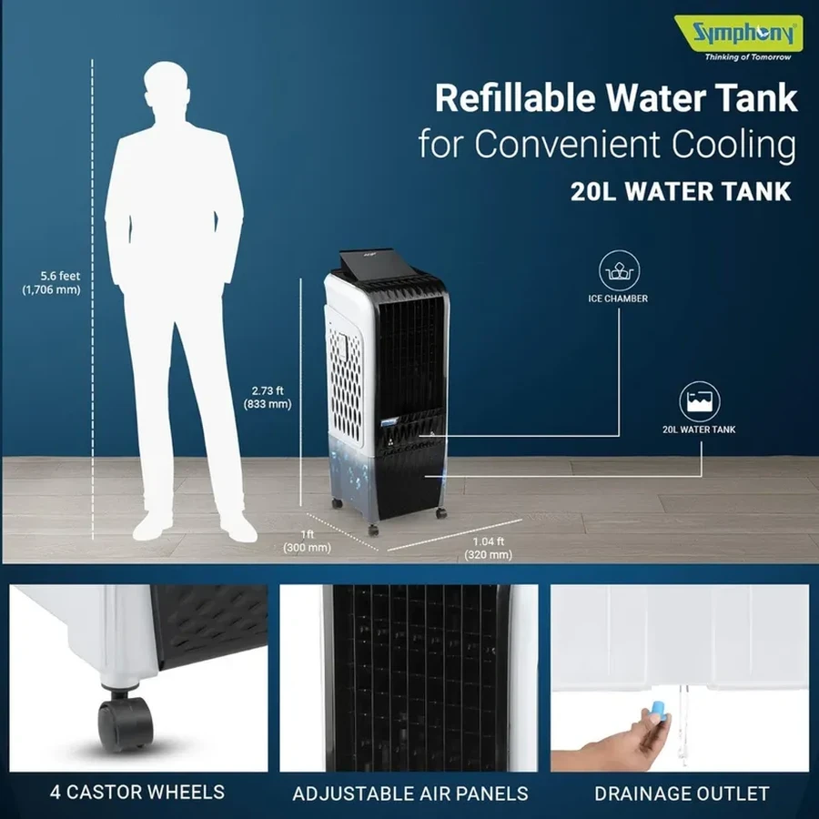 Symphony Diet 3D 20i Tower Air Cooler | 20L Reservoir | Smart Remote Control | 3D Honeycomb Cooling