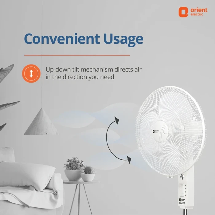 Orient Pedestal Fan | 400mm Sweep Size High-Velocity 84CMM Air Delivery | 58W Energy-Efficient Motor Stand Fan | Signal White | Stand 32