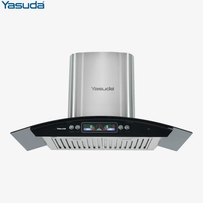 Yasuda 90cm Wall Mount Kitchen Chimney with SS Baffle Filter | 1250 m³/hr Air Suction Capacity | Tactile Push Button Control 180W Motor 2 Speed Levels Low Noise | YS-C90PB