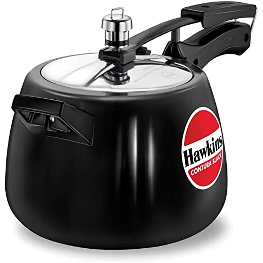 Hawkins Contura Black Pressure Cooker | Hard Anodised Body | Stainless Steel Lid | Rapid Heating Black Base | 1.5L to 5L