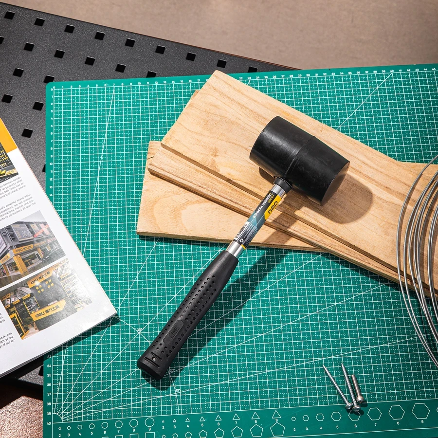 Deli 16oz (450g) Professional Non-Marring Rubber Mallet | Heavy-Duty Double-Sided Soft Head with Rubber-Coated Tubular Steel Handle | EDL5616