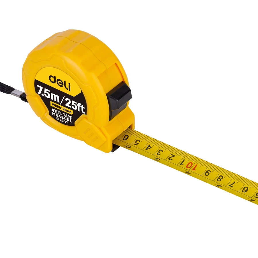 Deli 8m / 26ft x 25mm Professional Steel Measuring Tape | Heavy-Duty Anti-Glare Matte Blade with Mn-Steel Recoil Spring & Zero-Point Hook | EDL9075Y