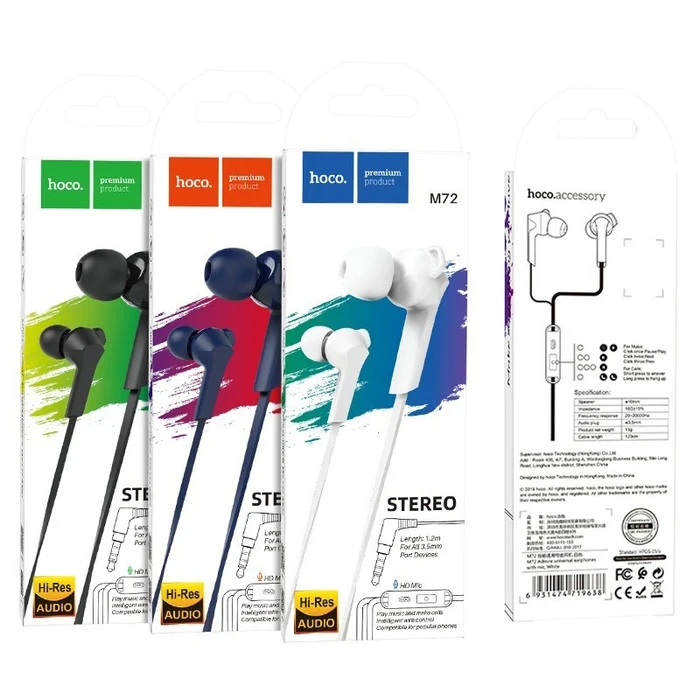 HOCO ADMIRE Universal Wired Earphone with Mic | 10mm Driver | Black, Blue, White Finish | M72