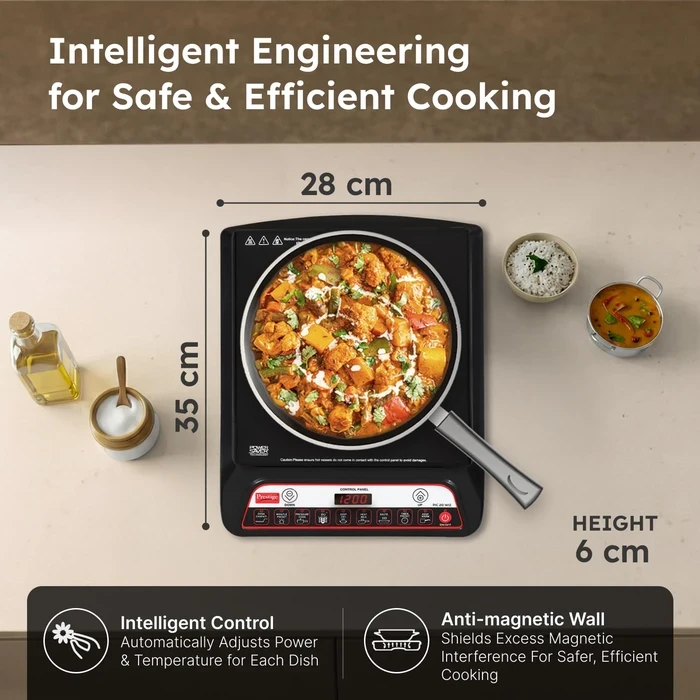 Prestige PIC 20.0 1600W Induction Cooktop with Automatic Whistle Counter & Keep Warm Function | Feather Touch Glass Top Stove - Model 41998
