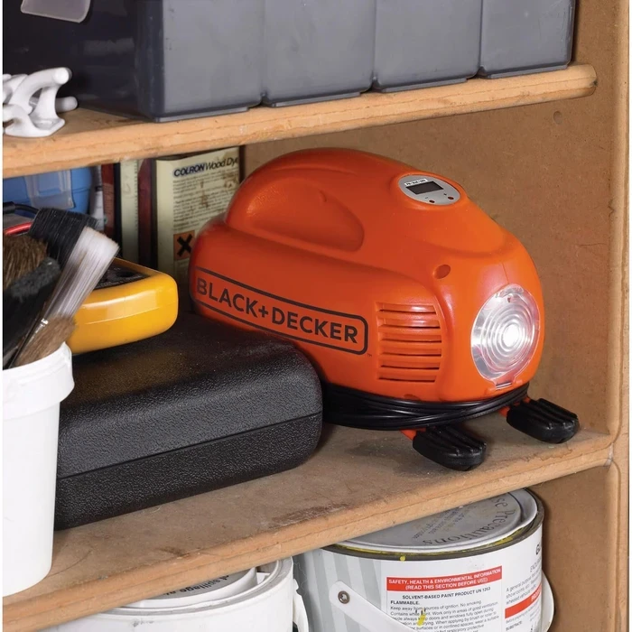 BLACK+DECKER 12V Multi-Purpose Digital Air Inflator | 8.27 Bar (120 PSI) Auto Shut-Off Portable Car & Bike Tire Pump | ASI200-XJ