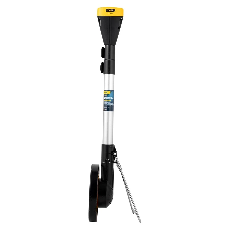 Deli 150mm (6") Digital Distance Measuring Wheel | Metric/Imperial Electronic Survey Meter with Large Backlit LCD, 5 Data Memory & 3-Stage Folding Handle | EDL9713 (Yellow)