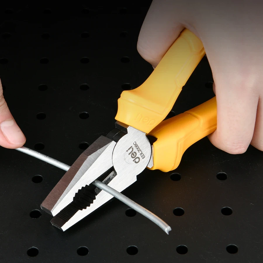 Deli 200mm (8") Semi-Pro Series Combination Pliers | Multi-Functional High-Carbon Steel Gripping & Cutting Tool with Ergonomic Yellow Handle | EDL2008C