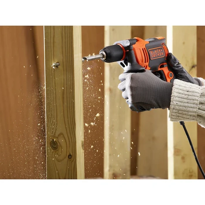 BLACK+DECKER 710W 13mm Corded Variable Speed Hammer Drill | 47,600 BPM Percussion with Keyless Spindle Lock Chuck, Side Handle & Kit Box | BEH710K-GB
