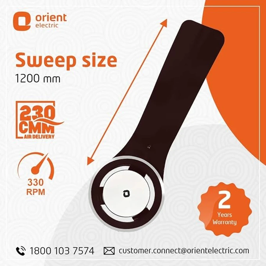 Orient iFloat Ceiling Fan 35 Watts | 215 CMM Airflow | Ultra-Quiet 11dB | Remote Controlled | Aluminium Blades | Lakeside Brown & White