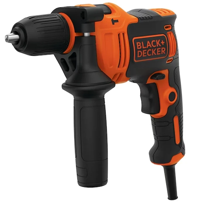 BLACK+DECKER 710W 13mm Corded Variable Speed Hammer Drill | 47,600 BPM Percussion with Keyless Spindle Lock Chuck, Side Handle & Kit Box | BEH710K-GB