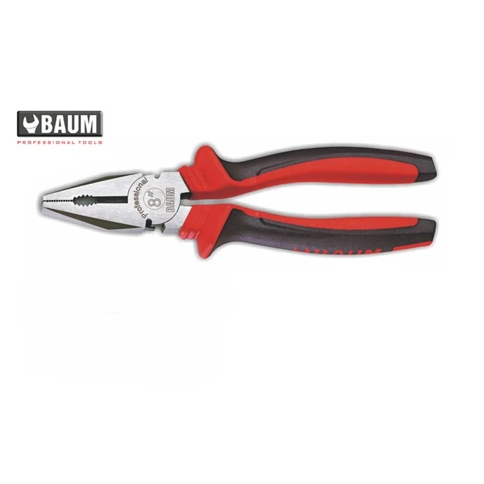BAUM Heavy-Duty Industrial Combination Cutting Pliers with Induction Hardened Cutter & Dual-Component Handles | Black Phosphated Finish | Model ART 101 DC (Sizes 6" & 8")