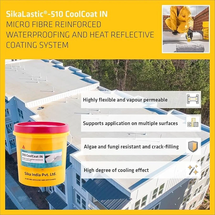 Sika Sikalastic 510 CoolCoat Liquid Applied Membrane 5Kg to 25Kg 767069 | Acrylic Waterproofing | UV and Mold Resistant | White and Grey | Low VOC