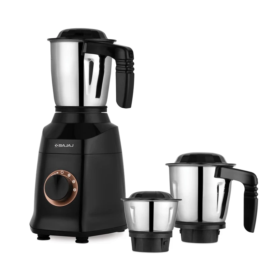 Bajaj Military Series Finesse 750W Mixer Grinder | Stainless Steel Jars & Portable Design | Midnight Black & Copper | 410592