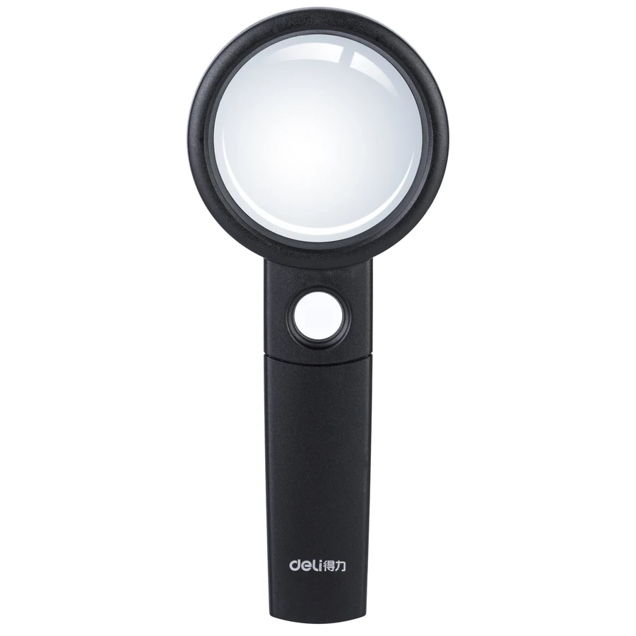 Deli 55mm Handheld Dual-Power Optical Magnifier | 2.5x Primary & 6x Spot Lens with Ergonomic ABS Handle (Black) | E9091