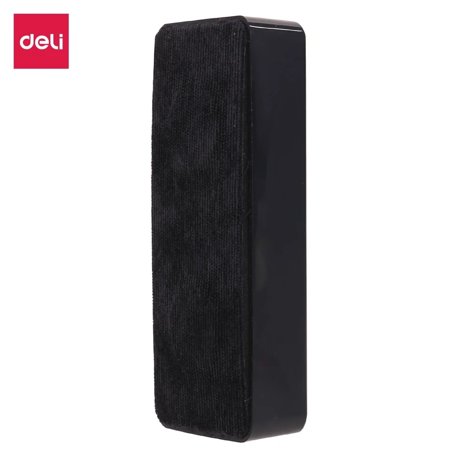 Deli Standard Size Dry-Erase Whiteboard Eraser (125x50mm) | Durable Plastic Body with Non-Scratch Corduroy Lint Pad (Black) | E7834