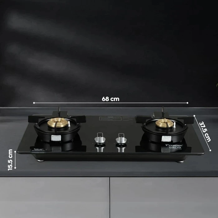 Prestige Svachh Efficia Liftable Toughened Glass Top Auto Ignition Gas Hob (2 Burner / 3 Burner) | Dual Use Freestanding & Built-in Kitchen Hobtop - Model 40595 / 40596