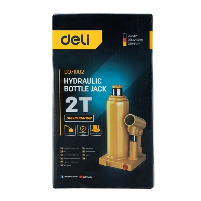 Deli Tools 2-Ton Hydraulic Bottle Jack | Heavy-Duty Welded Auto Lift with Safety Valve (180mm - 333mm) | EDQ71002
