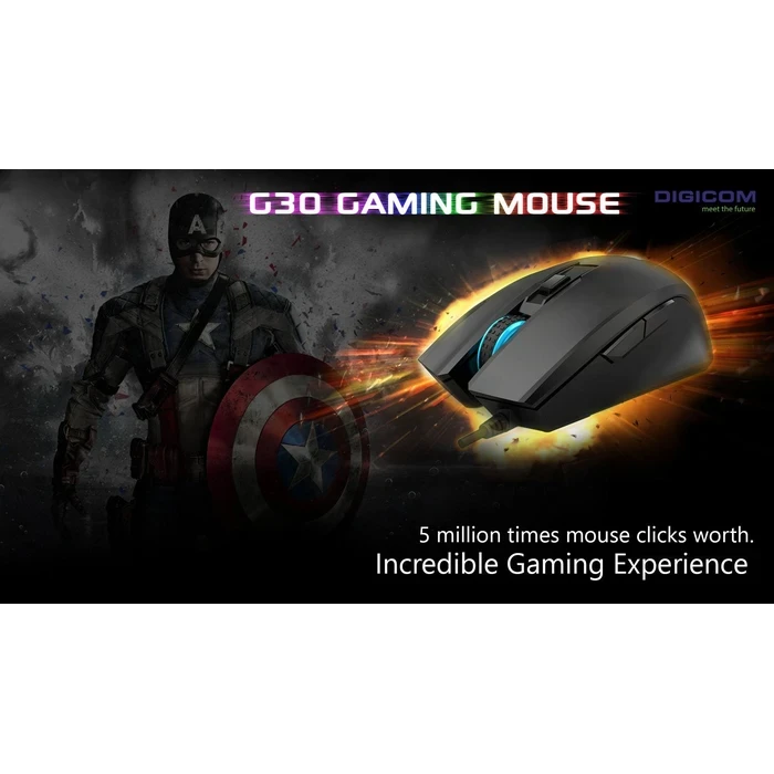 Digicom Wired Gaming Mouse | RGB Color Blinking Logic | 4000 DPI Precision Matrix | 6-Key Gaming Chassis | DG-G30
