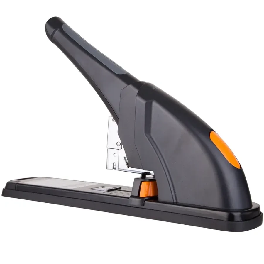 Deli Effortless 120-Sheet Heavy-Duty Desktop Stapler | TPE Comfort Grip, Quick Jam Clearing & Precision Margin Guide (Black) | E0386