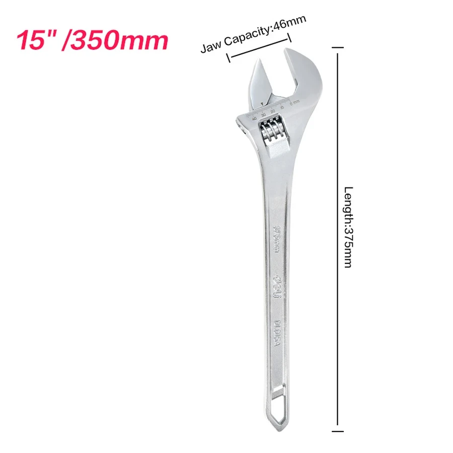 Deli 15" Professional Forged Carbon Steel Adjustable Spanner | Heavy-Duty Chrome-Plated Wrench with Precision Knurl & Laser-Etched Sizing Scale | EDL015A (Silver)