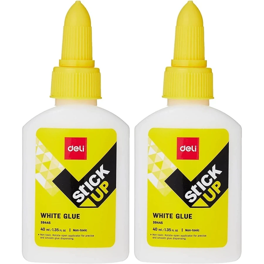Deli Washable White Glue (40mL) | Non-Toxic Clear-Drying PVA Liquid Adhesive with Twist-Lock Precision Applicator (Pack of 12 Pcs) | E39445
