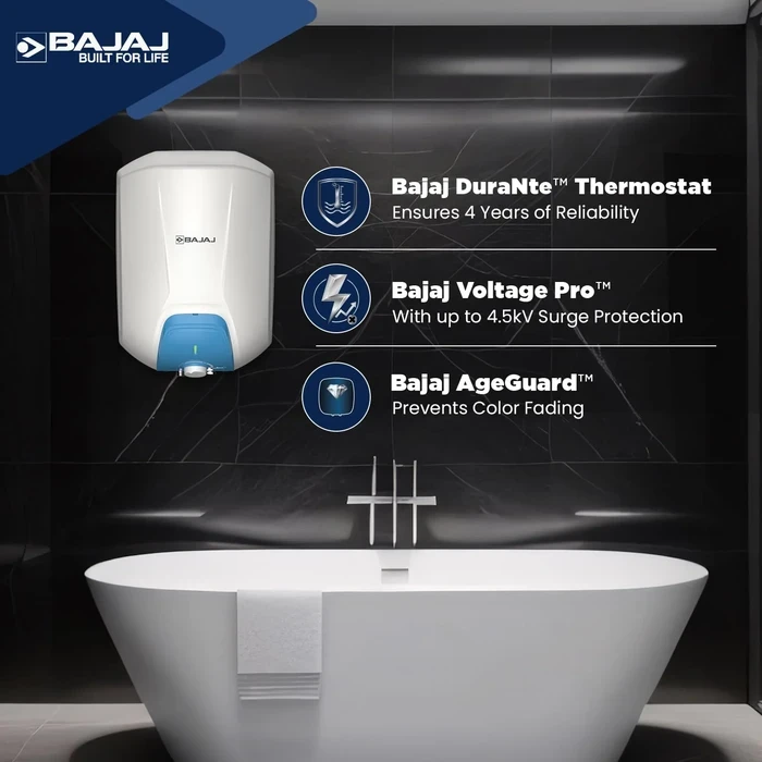 Bajaj 15L & 25L 5-Star Storage Water Heater Geyser | 8 Bar Working Pressure & Child Safety Mode | Endure Series Gracio - 150940, 150941