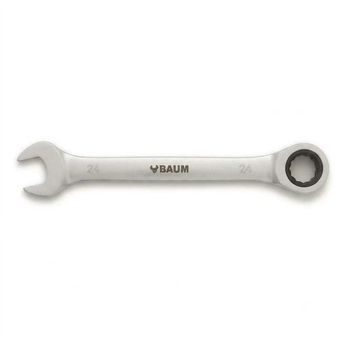 BAUM Heavy-Duty Jumbo Flex-Head Combination Ratcheting Wrench | High-Polish Chrome Vanadium Steel 90-Tooth Gear Wrench | Model ART 55 (Sizes 18mm to 32mm)