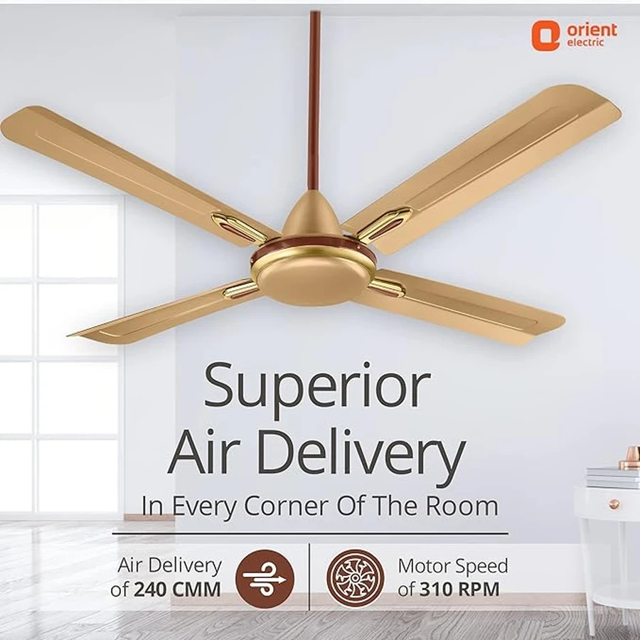 Orient Quadro Ornamental 4-Blade Ceiling Fan 60W | 1200mm | BEE Star Rated | 230 CMM Airflow | Silver Blue, Sea Green, Ivory Cherry & Golden Chocolate