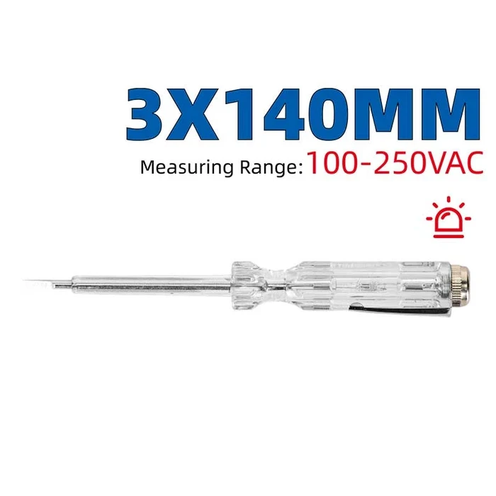 Dongcheng 140mm Neon Voltage Test Pencil | 100-250VAC Electrical Phase & Circuit Detector with 3x140mm Slotted Tip